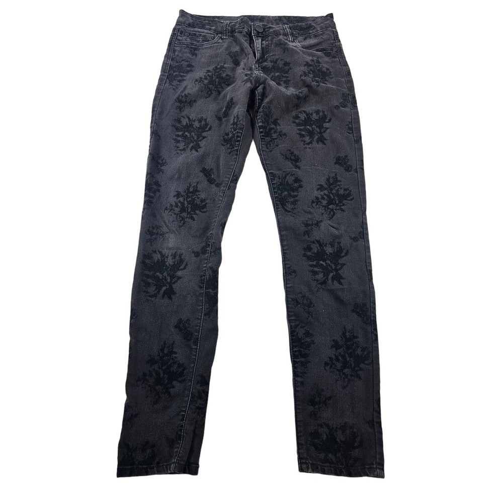 Mia toothpick skinny size 4 floral black stretch career casual jeans pants ^